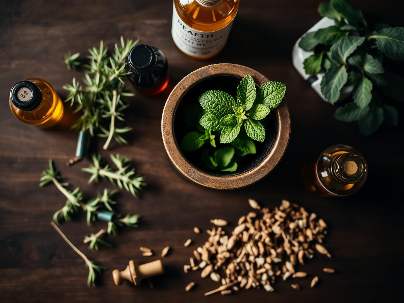Ervas medicinais e óleos naturais